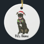 Gepersonaliseerde Zwarte Pitbull Staffy Santa Hat  Keramisch Ornament<br><div class="desc">Maak dit jaar de mooie lijst met een ornament van je favoriete pitbull elf! Voor de liefste geschenken, combineer het met een bijpassende kunstafdruk of een ander item uit mijn collectie voor een doordachte housewarming, vrijgezellenfeest, docent, schoonmoeder, man, vriend, geheime kerstman, sympathie of een moeilijk te kopen cadeau! Om meer...</div>
