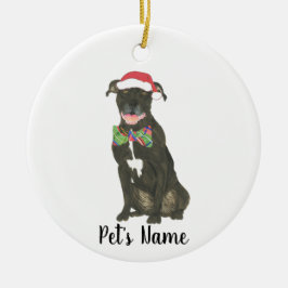 Gepersonaliseerde Zwarte Pitbull Staffy Santa Hat  Keramisch Ornament
