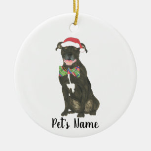Gepersonaliseerde Zwarte Pitbull Staffy Santa Hat  Keramisch Ornament