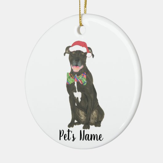 Gepersonaliseerde Zwarte Pitbull Staffy Santa Hat  Keramisch Ornament (Links)