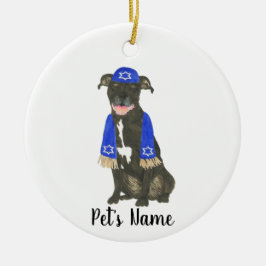 Gepersonaliseerde zwarte Pitbull Staffy Yarmulke s Keramisch Ornament