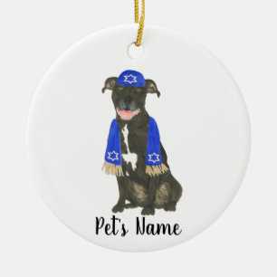 Gepersonaliseerde zwarte Pitbull Staffy Yarmulke s Keramisch Ornament