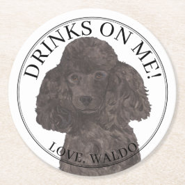 Gepersonaliseerde Zwarte Poedel Hond Huwelijk Ronde Kartonnen Onderzetter