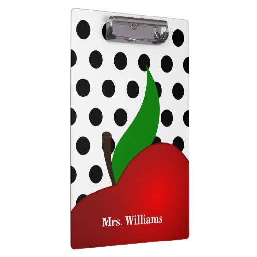 Gepersonaliseerde zwarte poka Dot Red Apple-leraar Klembord (Rechts)