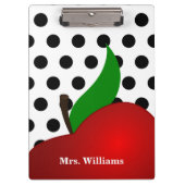 Gepersonaliseerde zwarte poka Dot Red Apple-leraar Klembord (Voorkant)