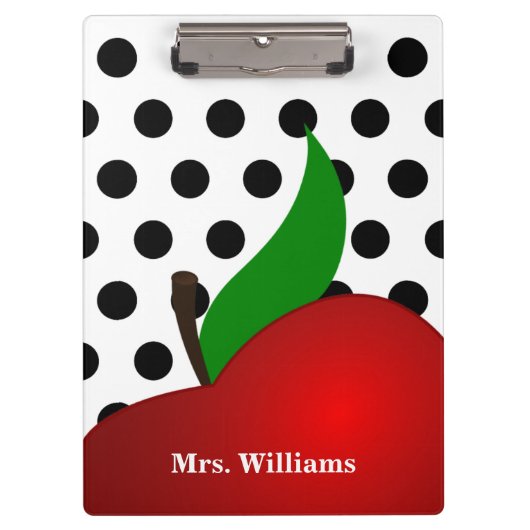 Gepersonaliseerde zwarte poka Dot Red Apple-leraar Klembord (Voorkant)