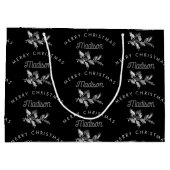 Gepersonaliseerde zwarte retro Merry Christmas Mon Groot Cadeauzakje