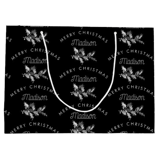 Gepersonaliseerde zwarte retro Merry Christmas Mon Groot Cadeauzakje (Achterkant)