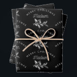 Gepersonaliseerde zwarte retro Merry Christmas Mon Inpakpapier Vel<br><div class="desc">Een gepersonaliseerd modern "Merry Christmas" retro monogram ontwerp met een Xmas zwarte achtergrond kleur. Een ideaal feestelijk ontwerp op maat voor de feestdagen. Pas het monogram aan en maak het uw eigen!</div>
