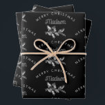 Gepersonaliseerde zwarte retro Merry Christmas Mon Inpakpapier Vel<br><div class="desc">Een gepersonaliseerd modern "Merry Christmas" retro monogram ontwerp met een Xmas zwarte achtergrond kleur. Een ideaal feestelijk ontwerp op maat voor de feestdagen. Pas het monogram aan en maak het uw eigen!</div>