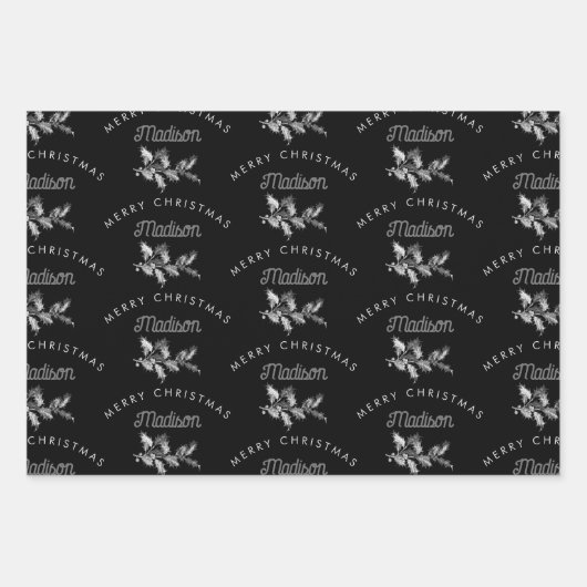 Gepersonaliseerde zwarte retro Merry Christmas Mon Inpakpapier Vel (Voorkant)