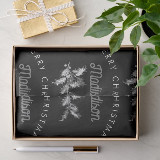 Gepersonaliseerde zwarte retro Merry Christmas Mon Tissuepapier (Geschenk)