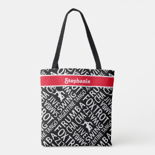 Gepersonaliseerde zwarte rode balroom-dansing tote bag