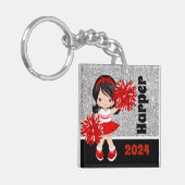Gepersonaliseerde zwarte & rode cheerleading Sleut Sleutelhanger (Voorkant Links)