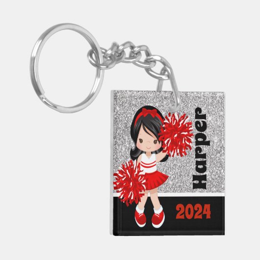 Gepersonaliseerde zwarte & rode cheerleading Sleut Sleutelhanger (Voorkant Links)