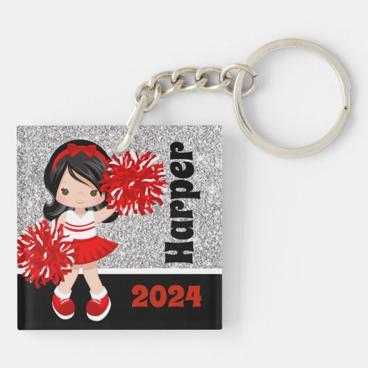 Gepersonaliseerde zwarte & rode cheerleading Sleut Sleutelhanger (Achterkant)