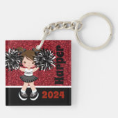 Gepersonaliseerde zwarte & rode cheerleading Sleut Sleutelhanger (Achterkant)
