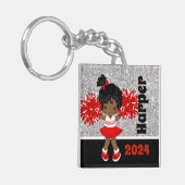 Gepersonaliseerde zwarte & rode cheerleading Sleut Sleutelhanger (Voorkant Links)