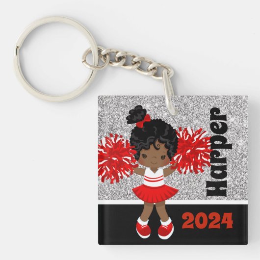 Gepersonaliseerde zwarte & rode cheerleading Sleut Sleutelhanger (Voorkant)