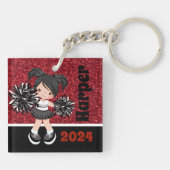 Gepersonaliseerde zwarte & rode cheerleading Sleut Sleutelhanger (Achterkant)