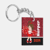 Gepersonaliseerde zwarte & rode cheerleading Sleut Sleutelhanger (Voorkant Links)