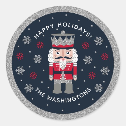 Gepersonaliseerde zwarte rode glitter Notenkraker  Ronde Sticker (Voorkant)