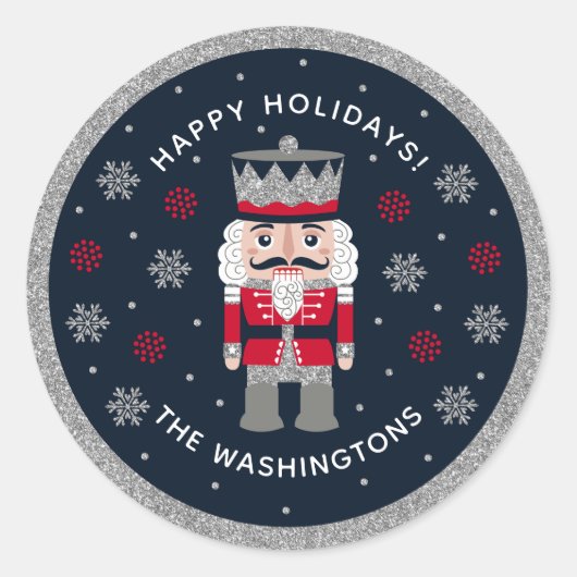 Gepersonaliseerde zwarte rode glitter Notenkraker  Ronde Sticker (Voorkant)