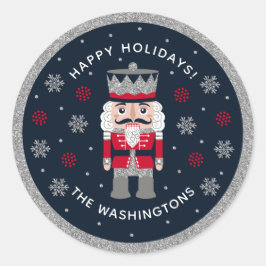 Gepersonaliseerde zwarte rode glitter Notenkraker Ronde Sticker