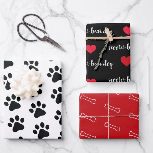 Gepersonaliseerde zwarte rode hond Threaday Inpakpapier Vel (Voorkant)
