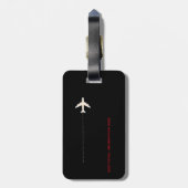 Gepersonaliseerde zwarte rode vliegtuigreis bagagelabel (Achterkant verticaal)