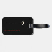 Gepersonaliseerde zwarte rode vliegtuigreis bagagelabel (Achterkant horizontaal)