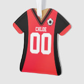 Gepersonaliseerde zwarte/Rode Voetbal Jersey Ornament (voorkant)