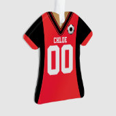 Gepersonaliseerde zwarte/Rode Voetbal Jersey Ornament (voorkant)