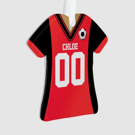 Gepersonaliseerde zwarte/Rode Voetbal Jersey Ornament (voorkant)