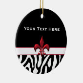 Gepersonaliseerde zwarte rode Zebra Fleur de Lis Keramisch Ornament (Rechts)