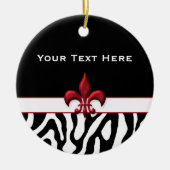Gepersonaliseerde zwarte rode Zebra Fleur de Lis Keramisch Ornament (Voorkant)