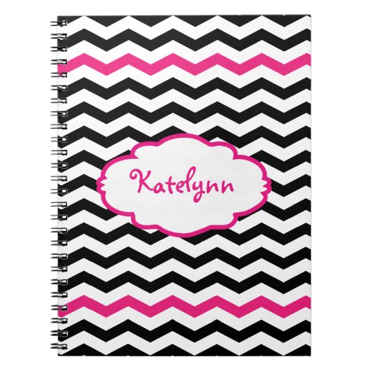 Gepersonaliseerde zwarte roze Chevron Spiral-lapto Notitieboek (Voorkant)