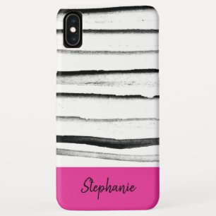 Gepersonaliseerde zwarte roze en Waterverf strepen Case-Mate iPhone Case