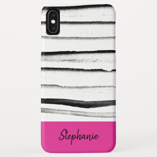 Gepersonaliseerde zwarte roze en Waterverf strepen Case-Mate iPhone Case (Achterkant)