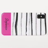 Gepersonaliseerde zwarte roze en Waterverf strepen Case-Mate iPhone Case (Achterkant (horizontaal))