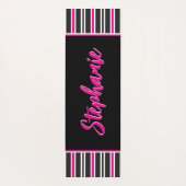 Gepersonaliseerde zwarte, roze en witte strepen yogamat (Achterkant)