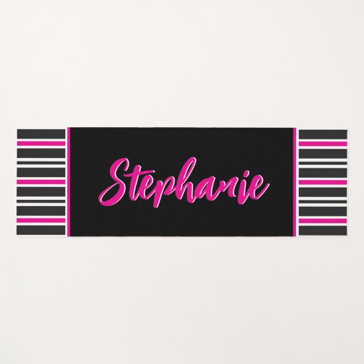 Gepersonaliseerde zwarte, roze en witte strepen yogamat (Voorkant (horizontaal))