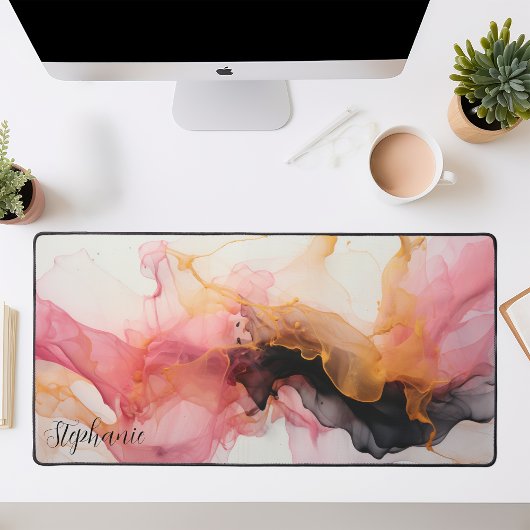 Gepersonaliseerde zwarte roze gouden vloeibare alc bureaumat