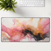 Gepersonaliseerde zwarte roze gouden vloeibare alc bureaumat