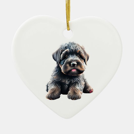 Gepersonaliseerde zwarte Russische Terrier Puppy H Keramisch Ornament (Voorkant)