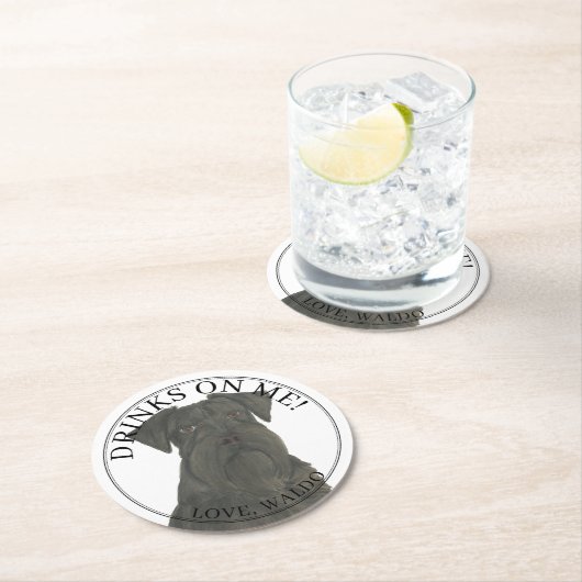 Gepersonaliseerde Zwarte Schnauzer Hond Huwelijk Ronde Kartonnen Onderzetter (Insitu)