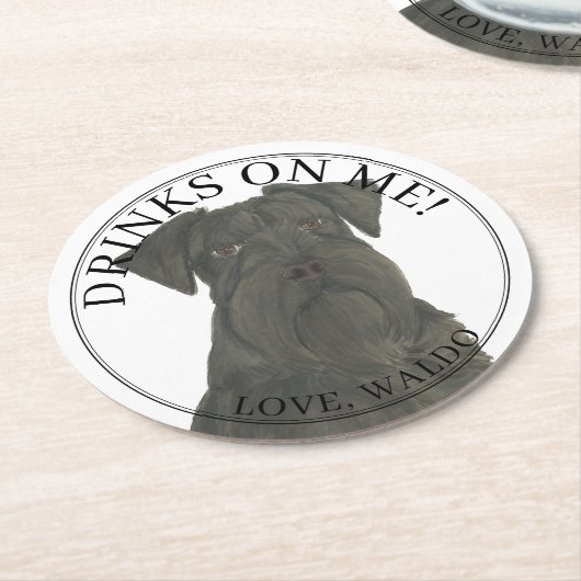 Gepersonaliseerde Zwarte Schnauzer Hond Huwelijk Ronde Kartonnen Onderzetter (Gebogen)