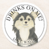 Gepersonaliseerde zwarte Tan Long Hazard Chihuahua Ronde Kartonnen Onderzetter (Voorkant)