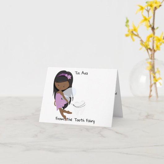 Gepersonaliseerde Zwarte Tand Fairy Kaart (Gele Bloem)