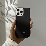 Gepersonaliseerde zwarte telefoonhoes met aangepas iPhone 16 pro hoesje<br><div class="desc">Upgrade de stijl van uw telefoon met deze strakke zwarte gepersonaliseerde telefoonhoes met uw aangepaste naam in een modern, elegant lettertype. Dit duurzame hoesje is ontworpen voor zowel stijl als bescherming en beschermt uw apparaat tegen krassen en kleine druppels. De minimalistische zwarte achtergrond past perfect bij uw persoonlijke naam, waardoor...</div>